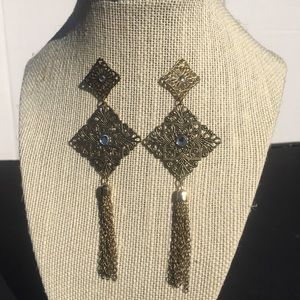 Triangles and Tassels Gold Tone Earrings